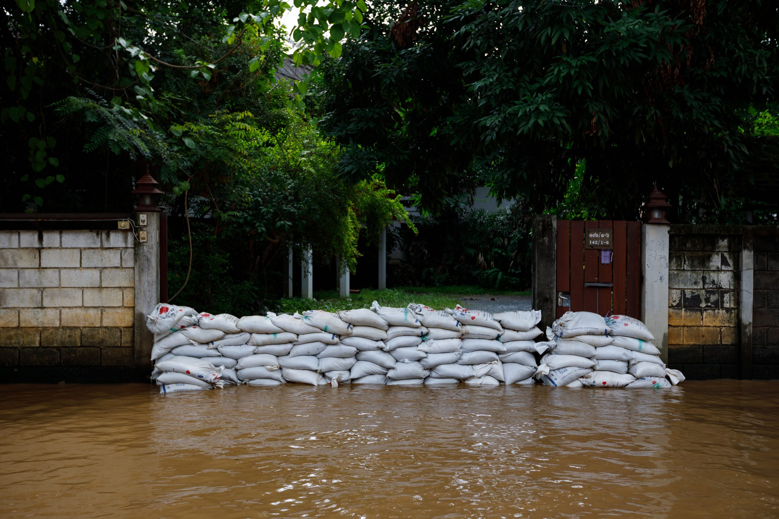 Chiangmai, Thailand - Sep 25 2024 : Chiang Mai city flooded as Ping River overflows